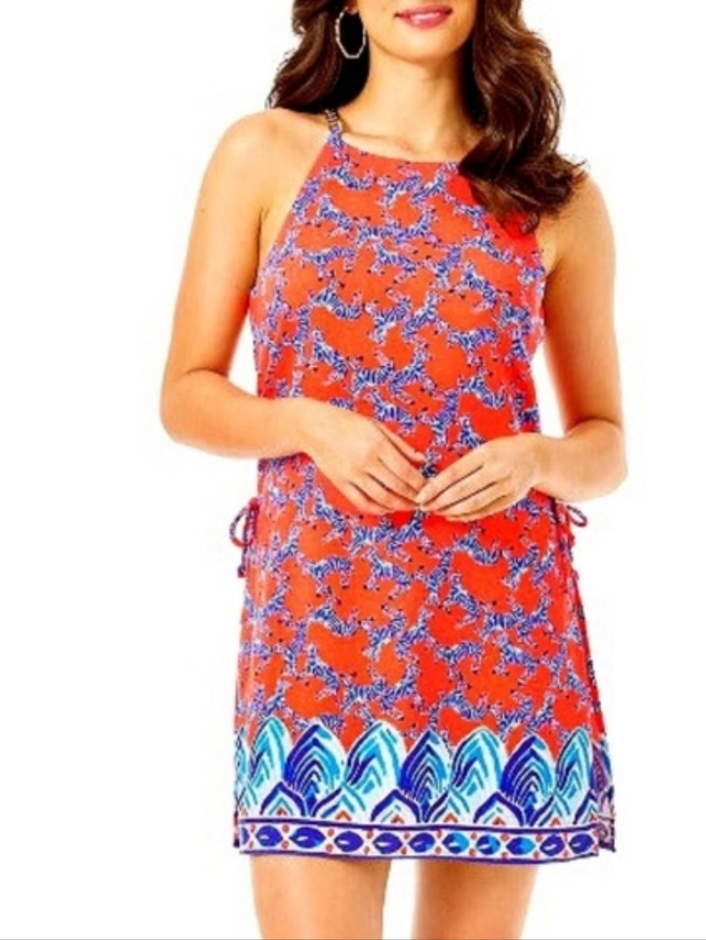 Lilly Pulitzer Pearl Romper Picante Coral Heebee Zeebees Size 8 Like New - Picture 3 of 16